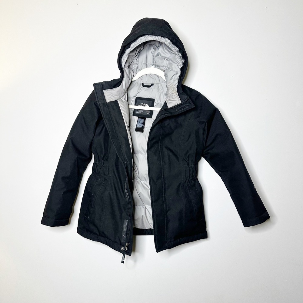 The North Face HyVent 550 Down Parka Girls M 10/12 Black Hooded Jacket